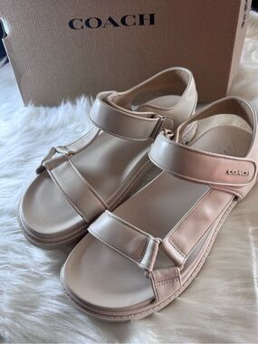 Coach Blush Leather Velcro Strap Sandals